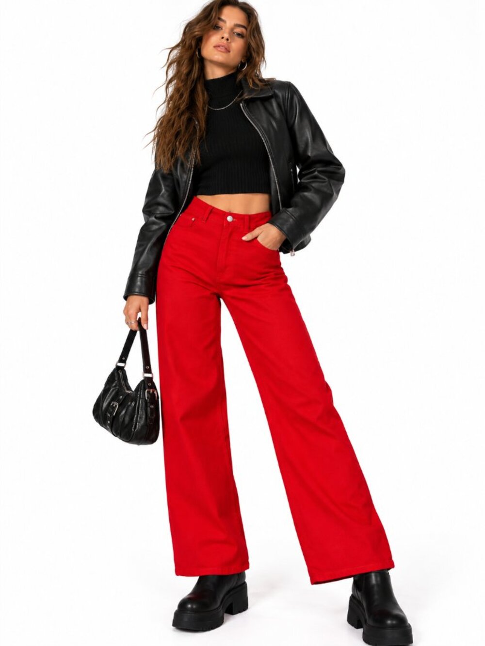 Princess Polly Top Model Poppy Red Wide Leg High Rise Jeans Size 4 Y2K Denim